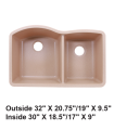 LS-GC68 Undermount Double Bowl 60/40 Granite Composite Sink Bisque