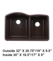 LS-GC68 Undermount Double Bowl 60/40 Granite Composite Sink Coffee