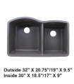 LS-GC68 Undermount Double Bowl 60/40 Granite Composite Sink Gray