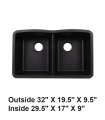 LS-GC88 Undermount Double Bowl 50/50 Granite Composite Sink Black