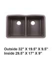 LS-GC88 Undermount Double Bowl 50/50 Granite Composite Sink Gray