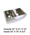 LS-F88-33 Double Bowl 50/50 Farmhouse Apron Front Stainless Steel Sink