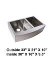 LS-F68-33 Double Bowl 60/40 Farmhouse Apron Front Stainless Steel Sink
