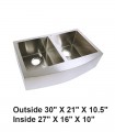 LS-F88-30 Double Bowl 50/50 Farmhouse Apron Front Stainless Steel Sink