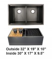 LS-F3219DBK Black Double Bowl Farmhouse Apron Front Stainless Steel Sink