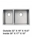 LS-H68R Handmade Undermount Reverse Double Bowl 60/40 Stainless Steel Sink