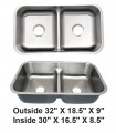 LS-88L Undermount Double Bowl 50/50 Stainless Steel Sink with Low-Divided