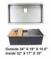 LS-H3419 Single Bowl Zero Radius Workstation Kitchen Sink