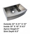 LS-F78-33 Single Bowl Farmhouse Apron Front Stainless Steel Sink