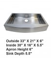 LS-F78-33-6 Single Bowl Farmhouse Apron Front Stainless Steel Sink