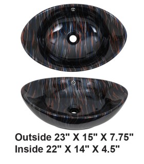 LS-S2 Above Counter Vessel Ceramic Sink Black Color Stripes