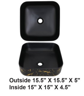 LS-S9 Above Counter Vessel Ceramic Sink Black and Gold Marble Design