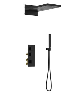 LS-SA73016 Shower System Square Rainfall Shower Head and Handheld Shower Head in Matte Black