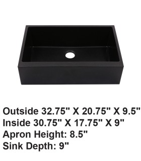 LS-GCF78 Single Bowl Farmhouse Apron Front Granite Composite Sink Black