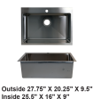 LS-HD75 Handmade Drop-in Stainless Steel Kitchen / Laundry Sink
