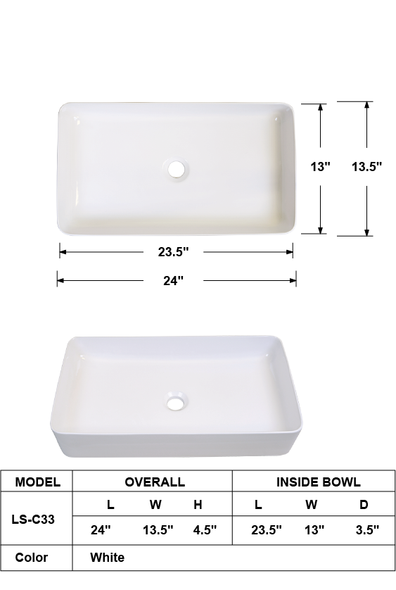 LS-C33 Vessel Ceramic Sink White