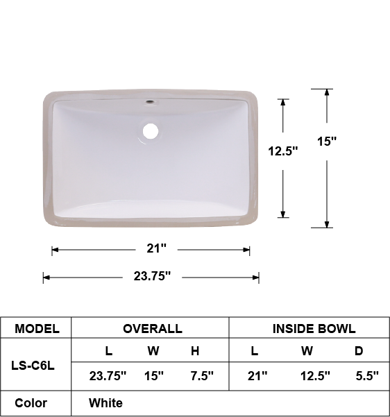 LS-C6L Undermount Ceramic Sink White